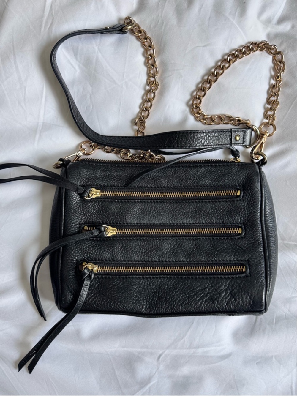 Danier Black Leather Crossbody Bag with Gold Chain